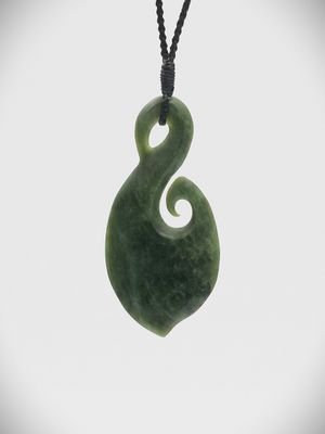 Moko Pounamu Hei Matau (Hook) NZ Genuine Kawakawa Greenstone - Waitahora