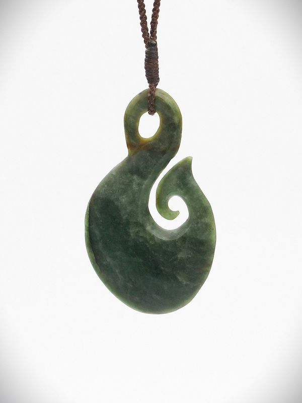 Moko Pounamu Hei Matau (Hook) NZ Genuine Raukaraka Greenstone - Ruataniwha