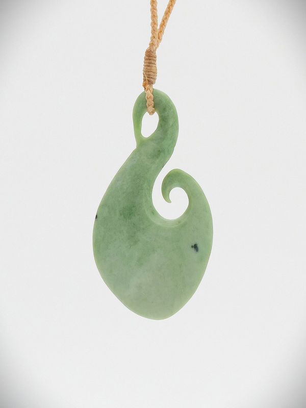 Moko Pounamu Hei Matau (Hook) NZ Genuine Auhunga Greenstone - Makaretu