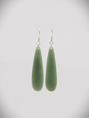 Moko Pounamu NZ Inanga Greenstone & Sterling Silver Earrings - Tarata