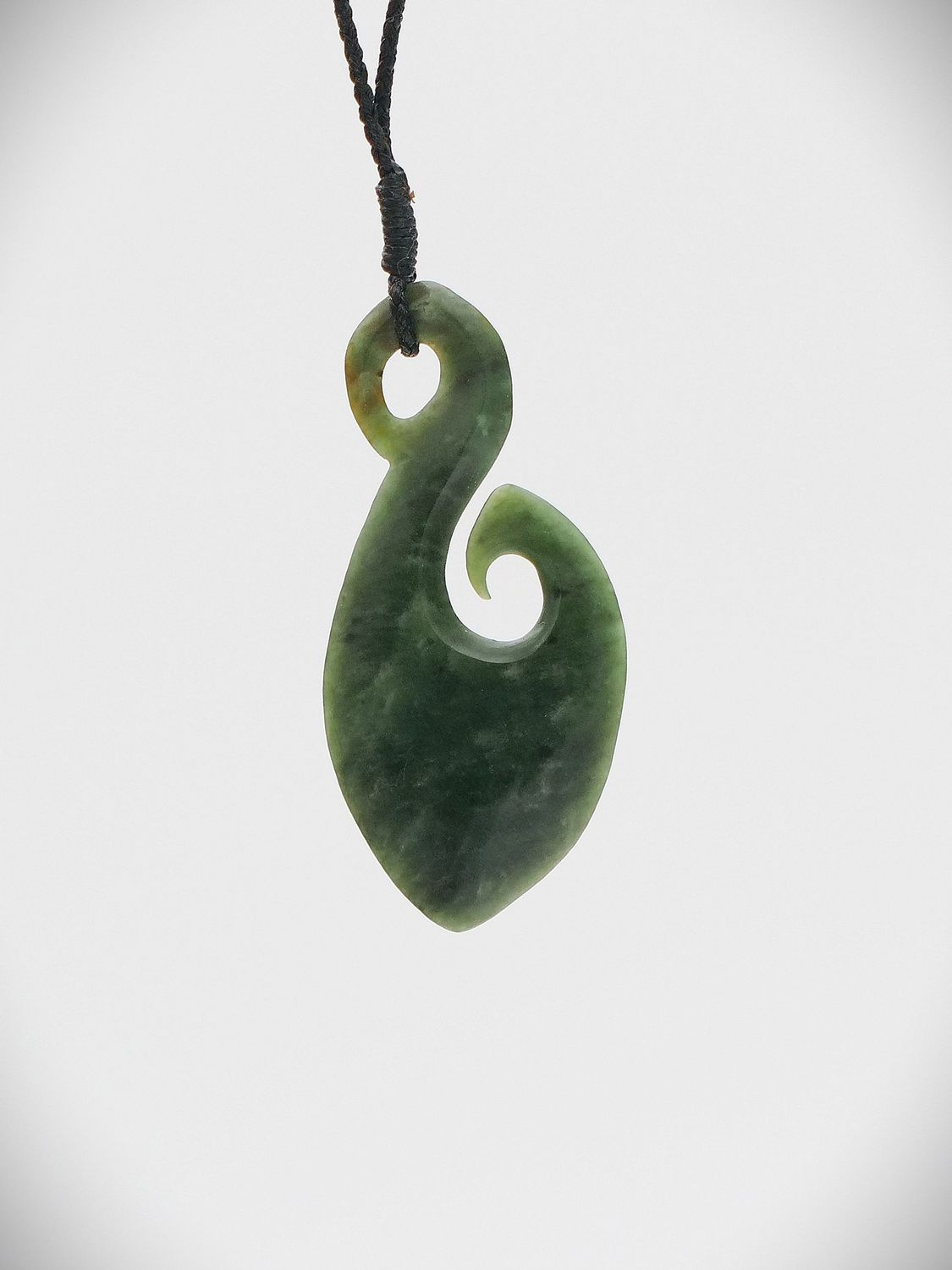 Moko Pounamu Hei Matau (Hook) NZ Genuine Kawakawa Greenstone - Moawhango