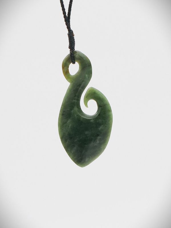 Moko Pounamu Hei Matau (Hook) NZ Genuine Kawakawa Greenstone - Moawhango