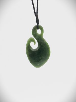 Moko Pounamu Hei Matau (Hook) NZ Genuine Kawakawa Greenstone - Tikokino