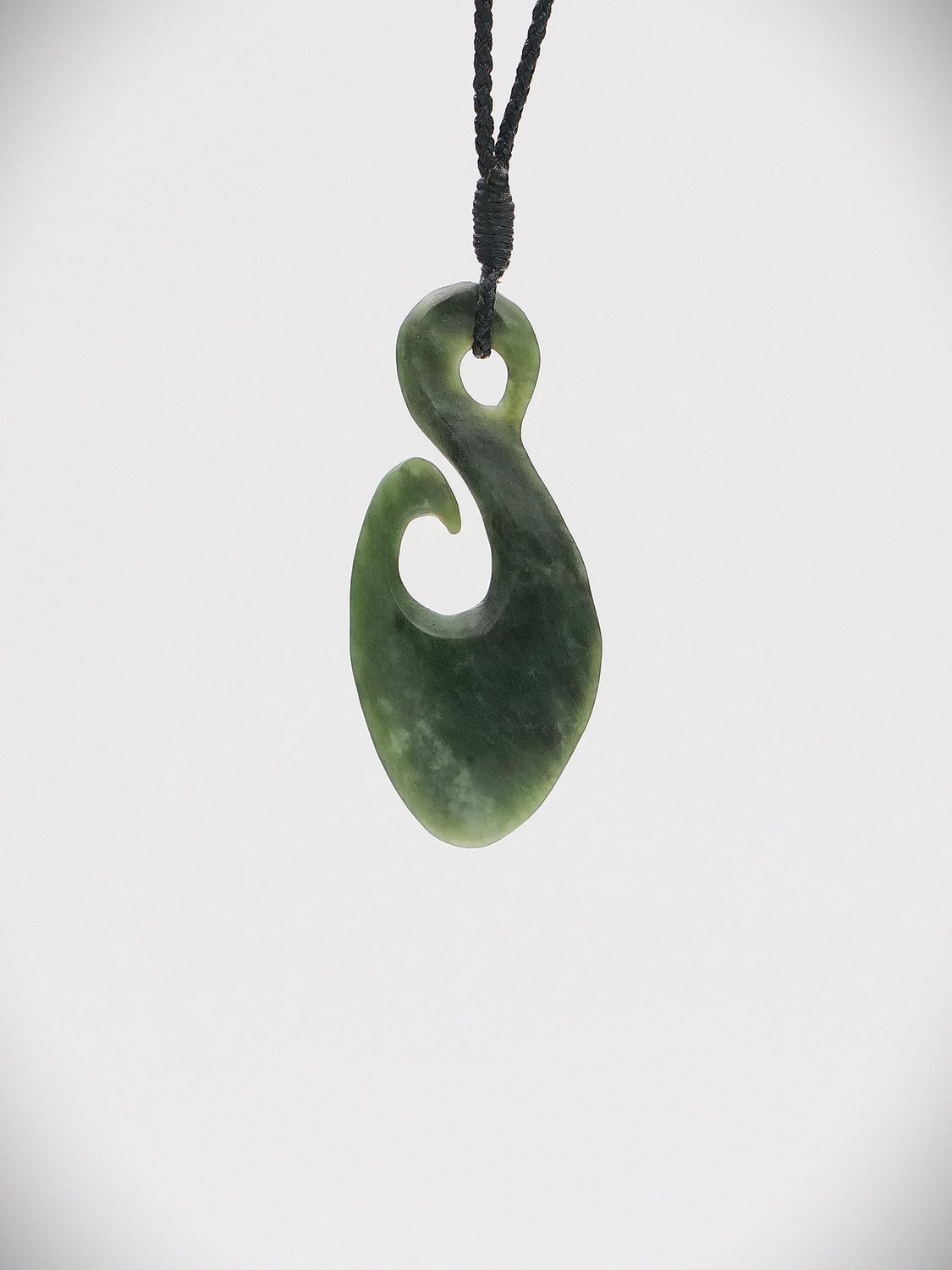 Moko Pounamu Hei Matau (Hook) NZ Genuine Kawakawa Greenstone - Waipawa