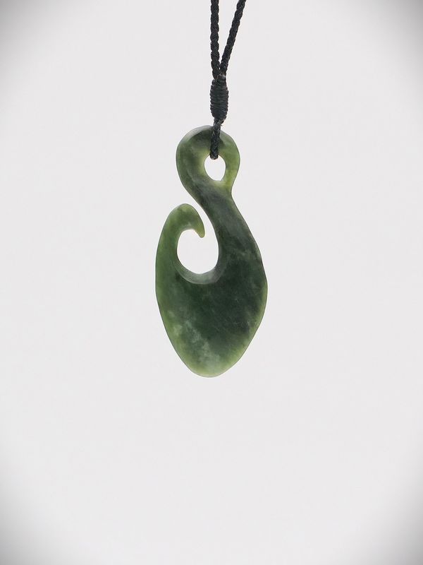 Moko Pounamu Hei Matau (Hook) NZ Genuine Kawakawa Greenstone - Waipawa
