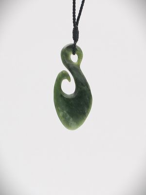 Moko Pounamu Hei Matau (Hook) NZ Genuine Kawakawa Greenstone - Waipawa