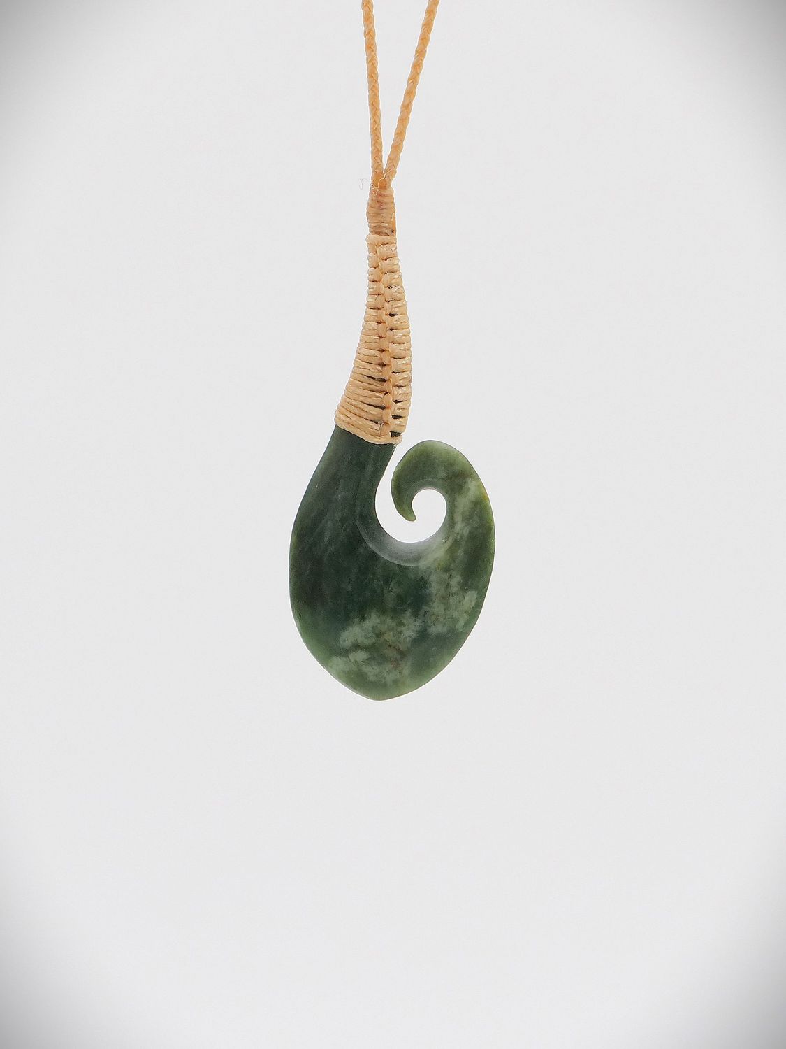 Moko Pounamu Hei Matau (Hook) NZ Genuine Kahotea Greenstone - Waione