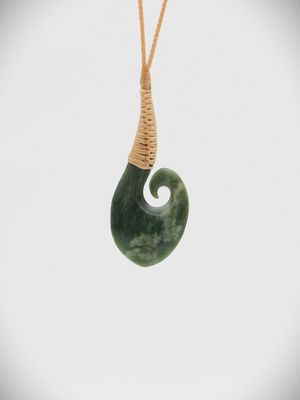 Moko Pounamu Hei Matau (Hook) NZ Genuine Kahotea Greenstone - Waione
