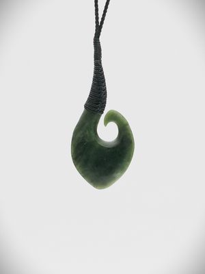Moko Pounamu Hei Matau (Hook) NZ Genuine Kawakawa Greenstone - Kumeroa