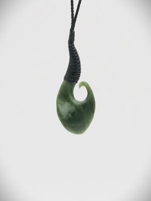 Moko Pounamu Hei Matau (Hook) NZ Genuine Kahotea Greenstone - Mangaorapa