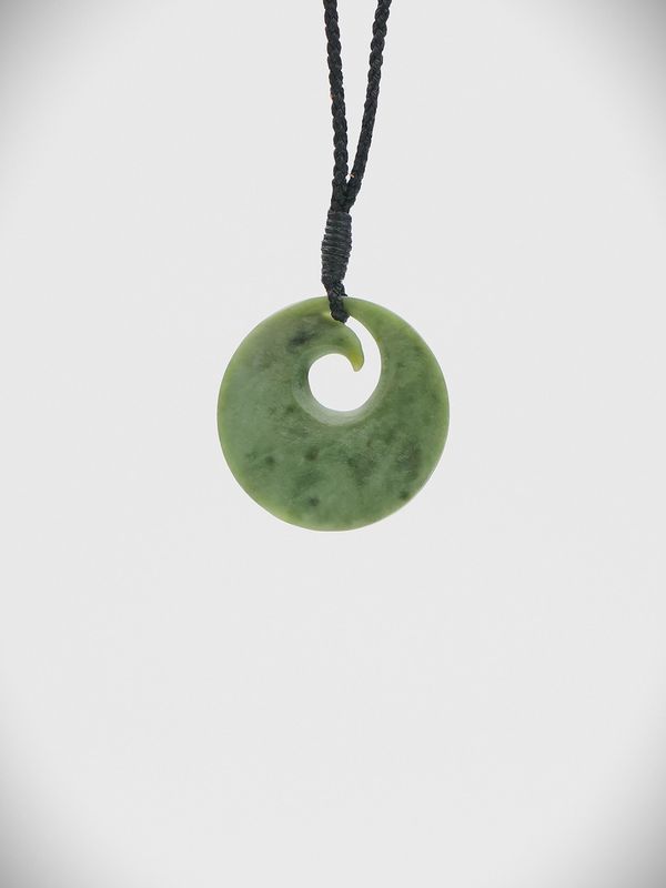 Moko Pounamu Porohita (Disc) Koru NZ Genuine Kokopu Greenstone  - Otekiho