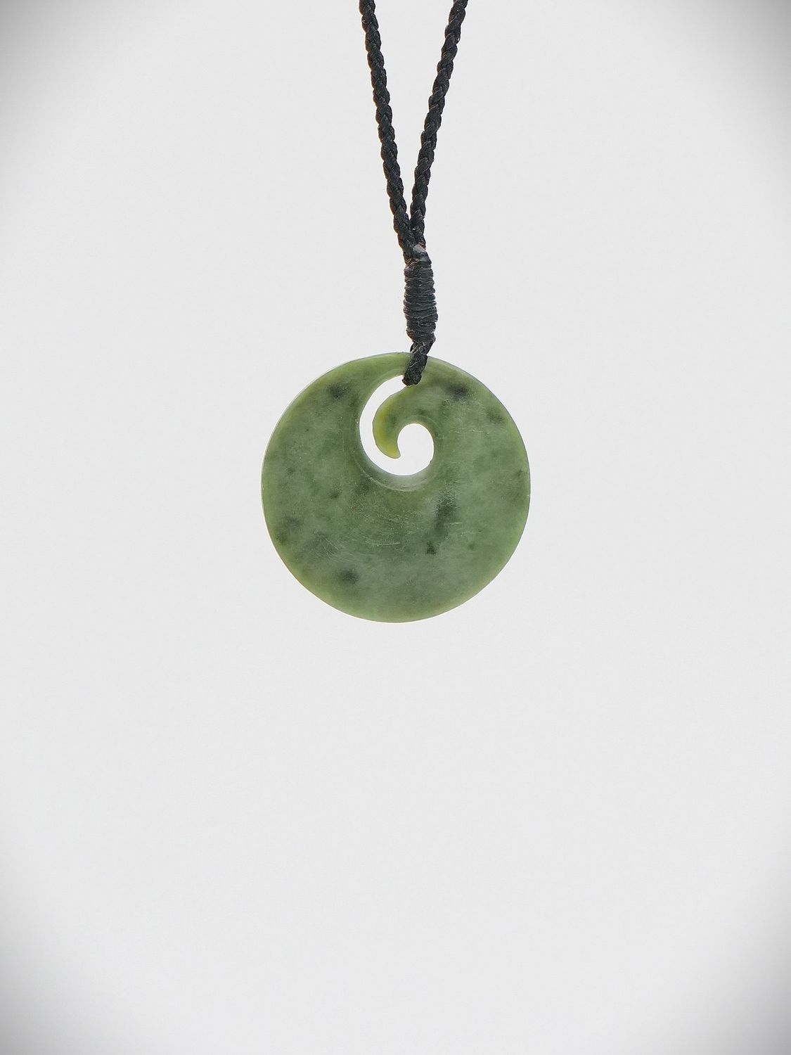 Moko Pounamu Porohita (Disc) Koru NZ Genuine Kokopu Greenstone  - Waimiro