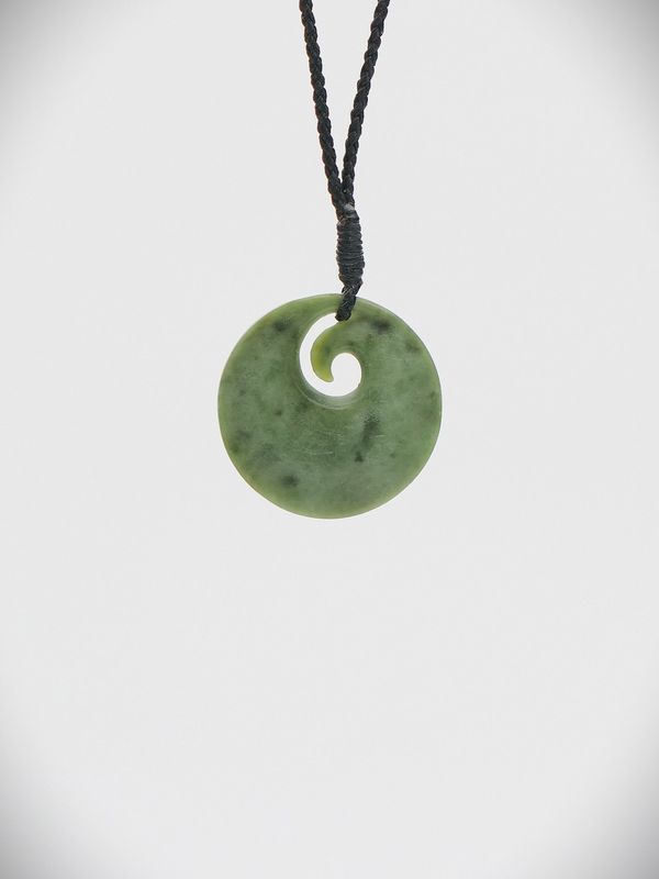 Moko Pounamu Porohita (Disc) Koru NZ Genuine Kokopu Greenstone  - Waimiro