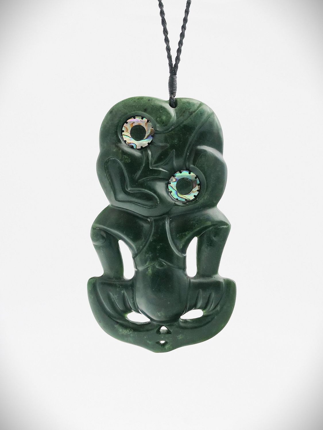Moko Pounamu Hei Tiki NZ Genuine Kawakawa Flower Greenstone - Ohingaiti