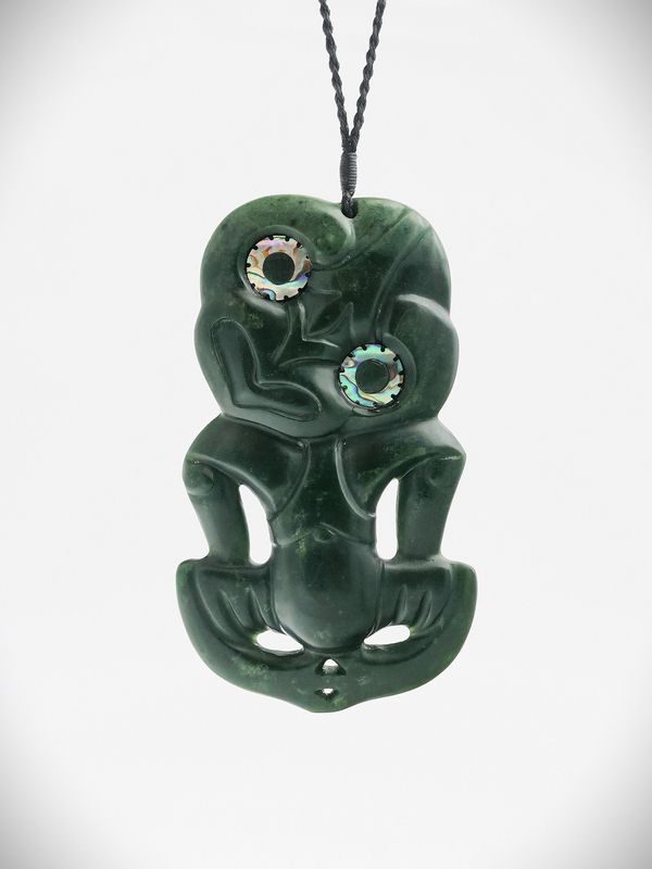 Moko Pounamu Hei Tiki NZ Genuine Kawakawa Flower Greenstone - Ohingaiti