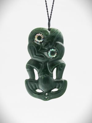 Moko Pounamu Hei Tiki NZ Genuine Kawakawa Flower Greenstone - Ohingaiti