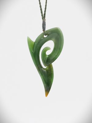 Moko Pounamu Contemporary Koru NZ Genuine Inanga/Kahurangi Flower Greenstone - Omakere