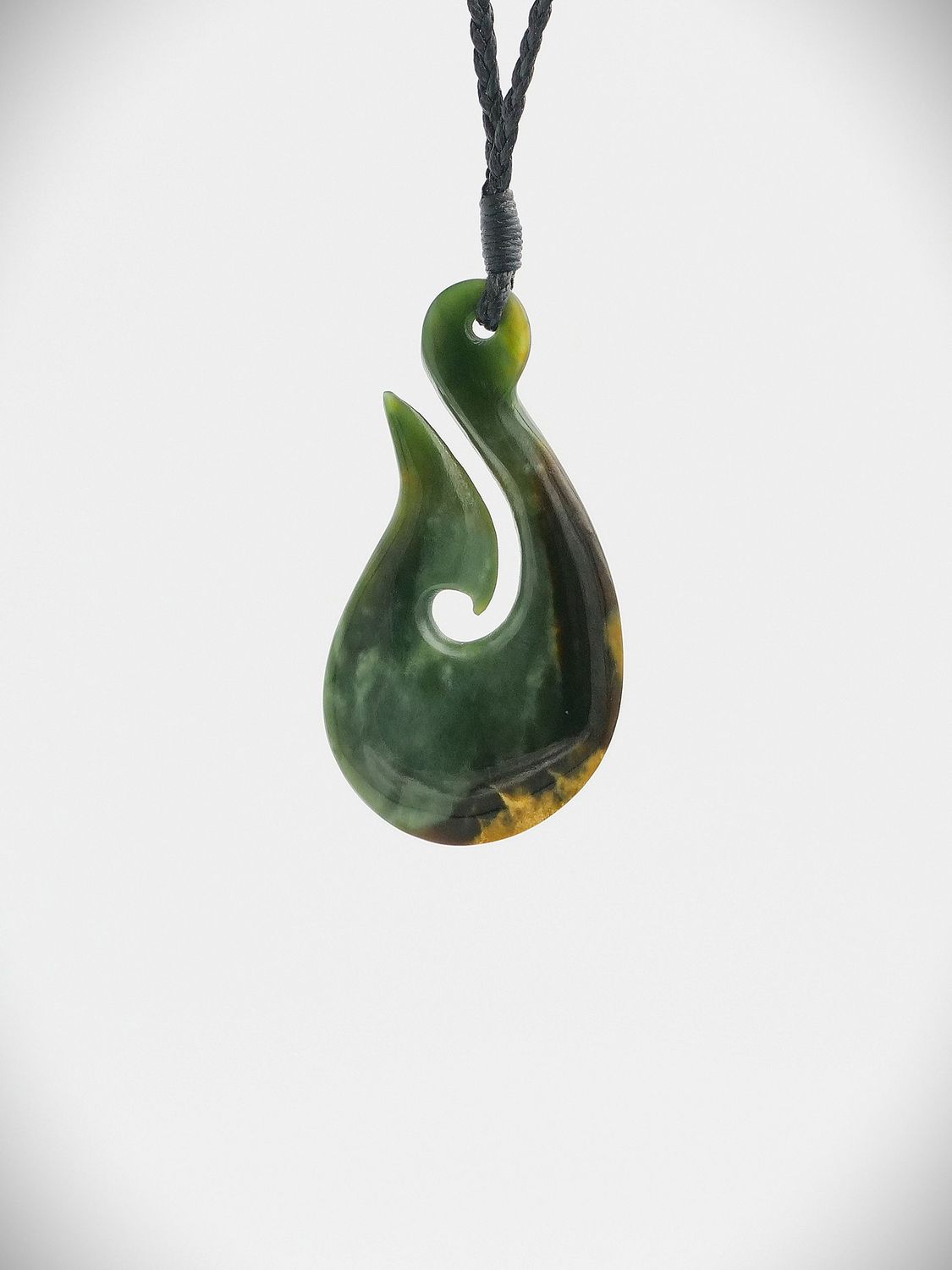 Moko Pounamu Hei Matau (Hook) NZ Genuine Marsden Flower Greenstone - Ongaonga