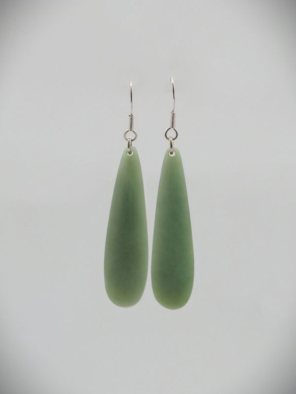 Moko Pounamu NZ Inanga Greenstone & Sterling Silver Earrings - Tarata