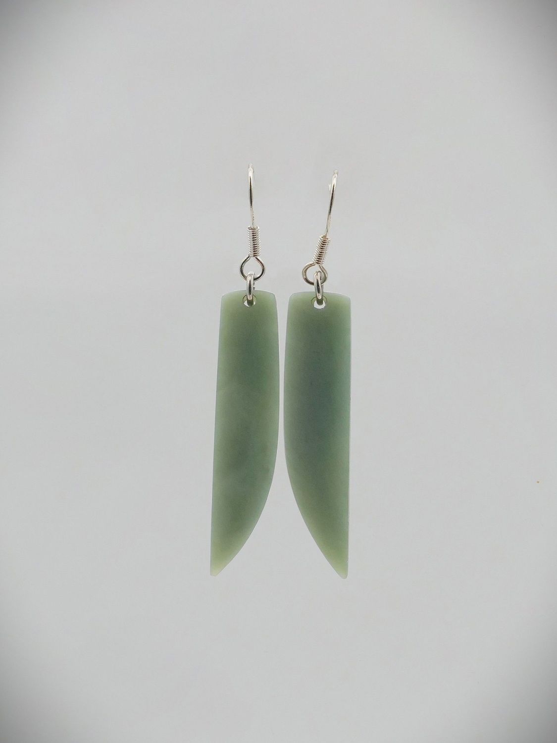Moko Pounamu NZ Inanga Greenstone & Sterling Silver Earrings - Kaimata