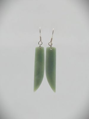 Moko Pounamu NZ Inanga Greenstone & Sterling Silver Earrings - Kaimata