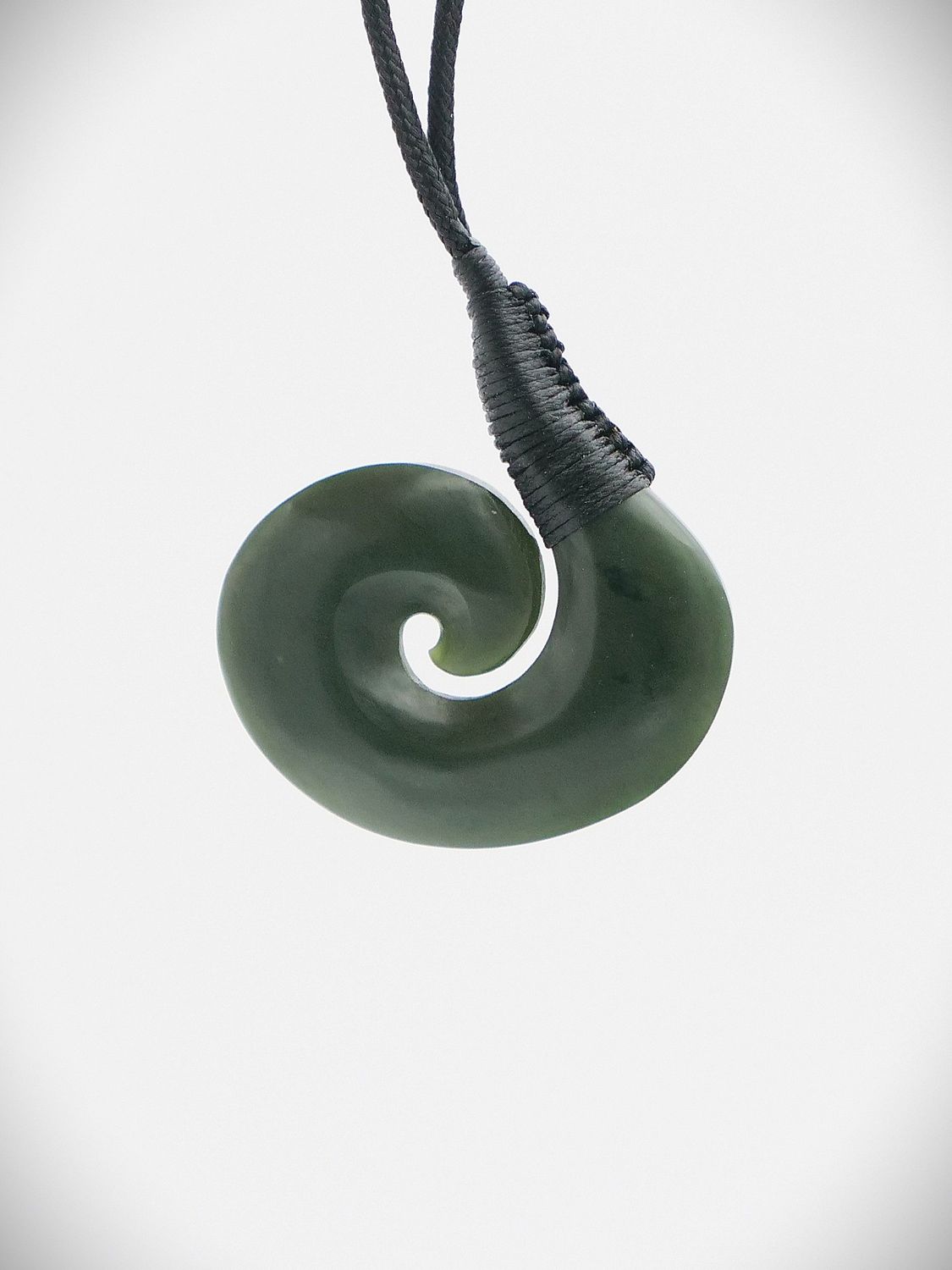 Moko Pounamu Hei Matau (Hook) NZ Genuine Kawakawa Greenstone - Karori