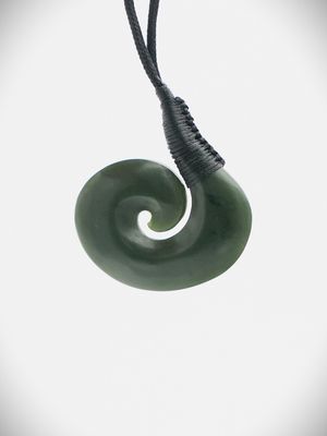 Moko Pounamu Hei Matau (Hook) NZ Genuine Kawakawa Greenstone - Karori