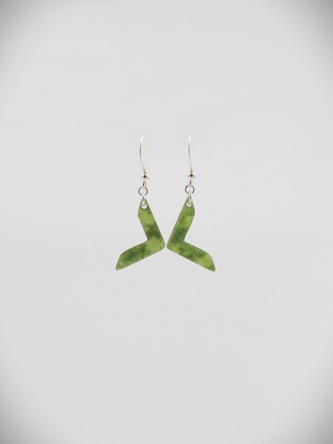 Moko Pounamu NZ Kawakawa Greenstone & Sterling Silver Earrings - Oueroa