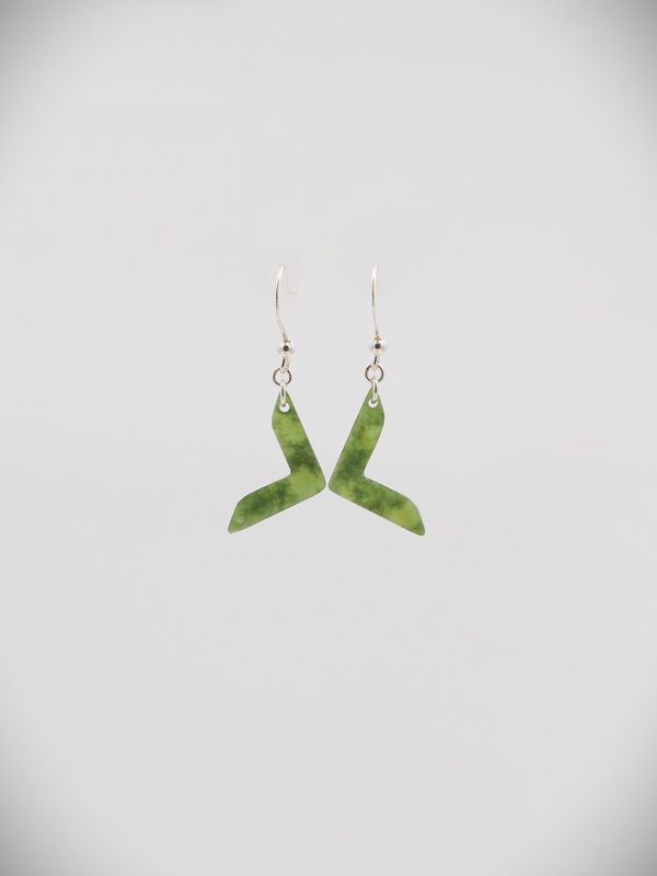Moko Pounamu NZ Kawakawa Greenstone & Sterling Silver Earrings - Oueroa