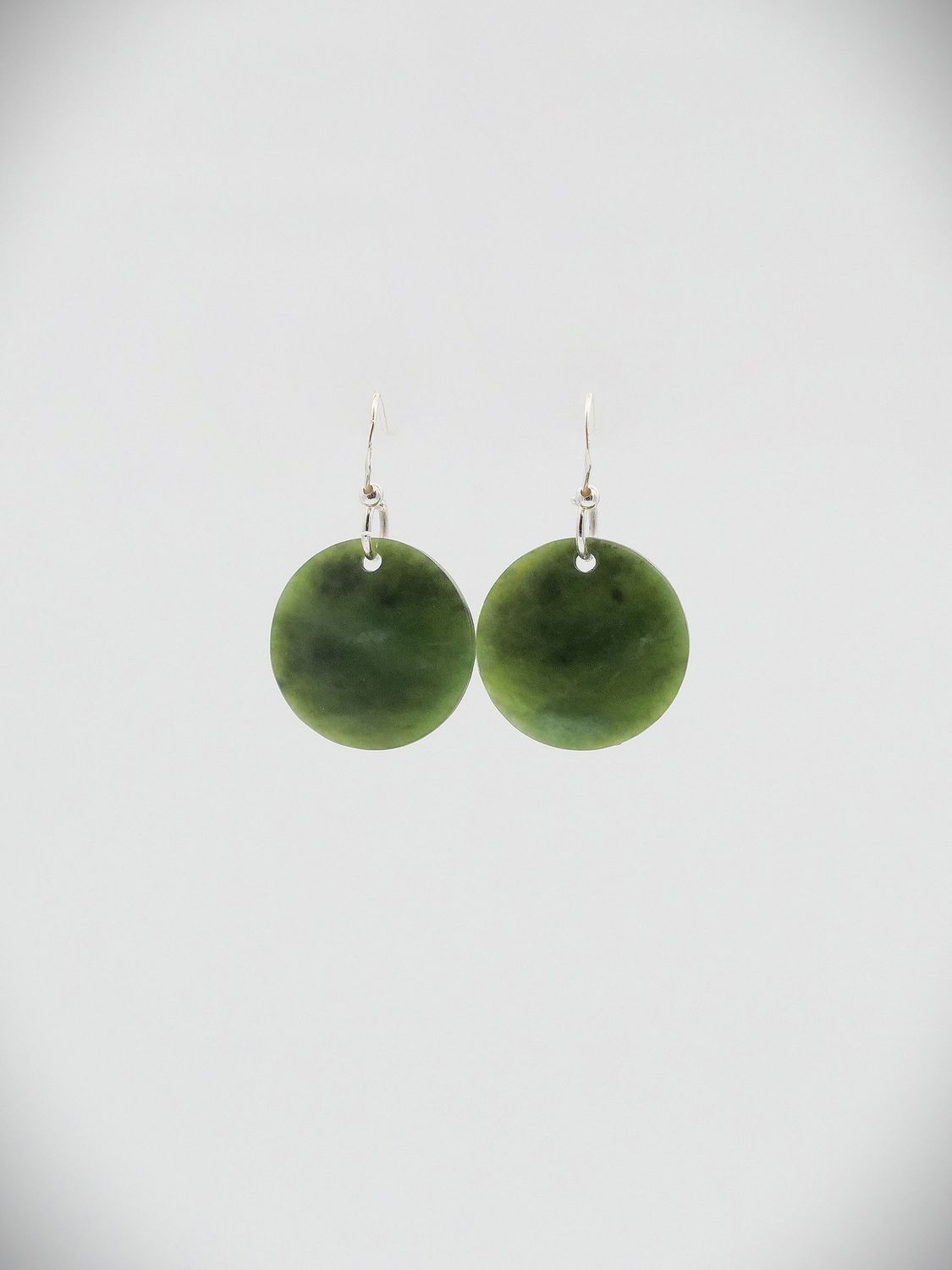 Moko Pounamu Porohita (Disc) NZ Genuine Kawakawa Greenstone, Sterling Silver Earrings - Waipawa