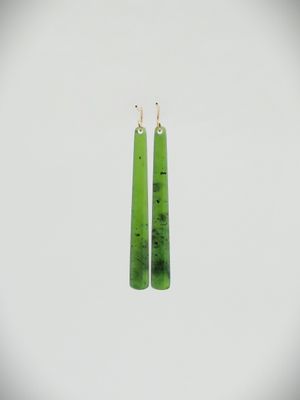 Moko Pounamu NZ Kahurangi Greenstone & 9ct Gold Earrings - Patangata