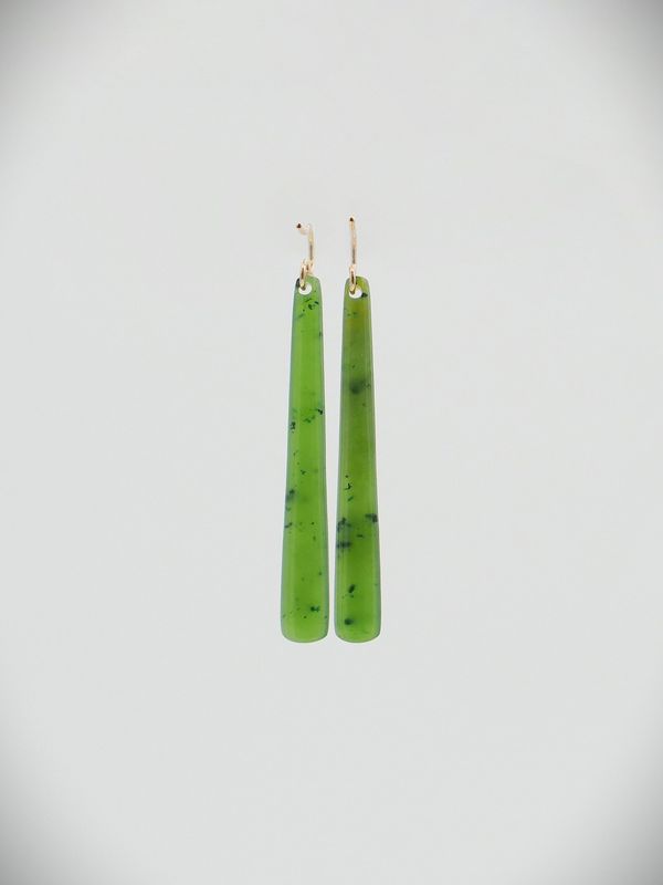 Moko Pounamu NZ Kahurangi Greenstone & 9ct Gold Earrings - Te Hauke