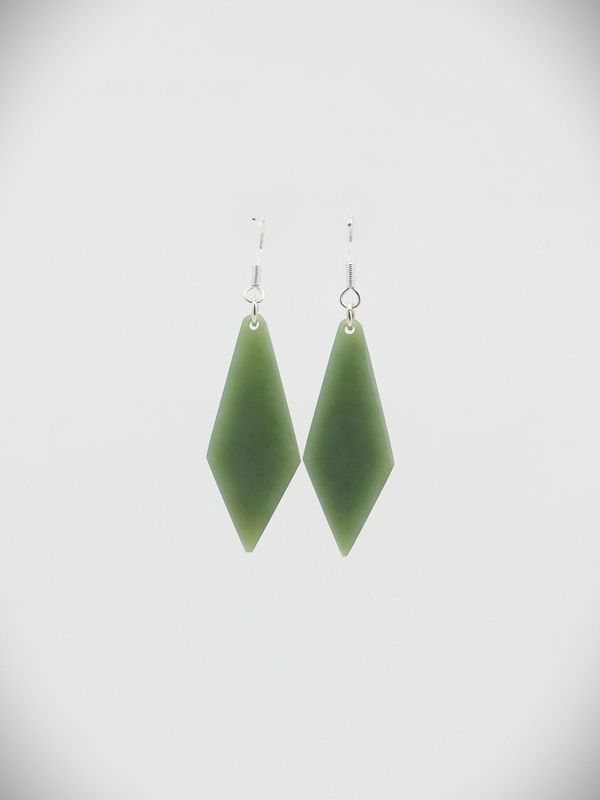 Moko Pounamu NZ Inanga Greenstone & Sterling Silver Earrings - Tikorangi