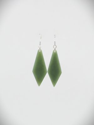 Moko Pounamu NZ Inanga Greenstone & Sterling Silver Earrings - Tikorangi