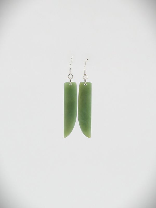 Moko Pounamu NZ Inanga Greenstone & Sterling Silver Earrings - Otane
