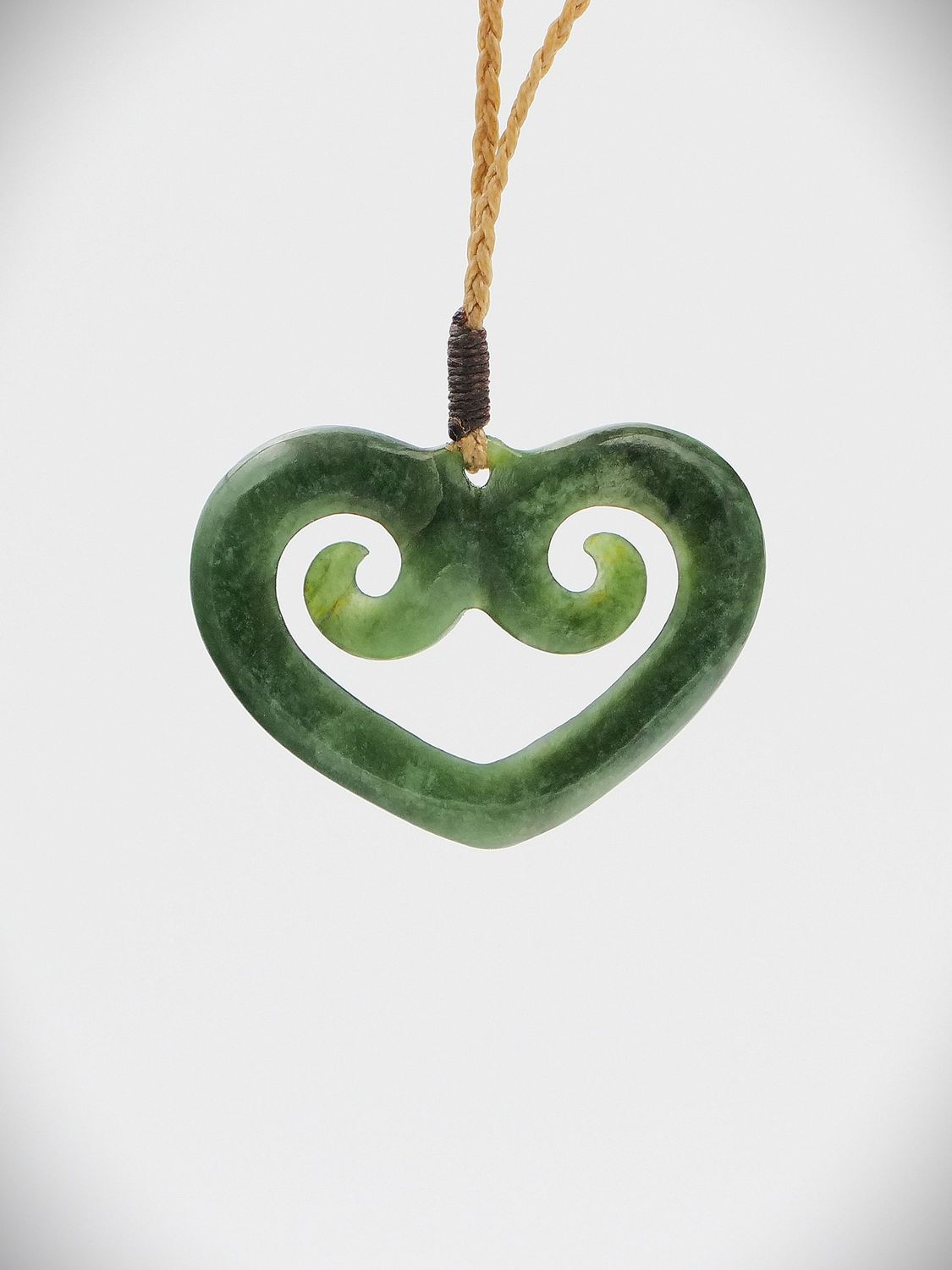 Moko Pounamu Heart NZ Genuine Kawakawa Greenstone - Waipukurau