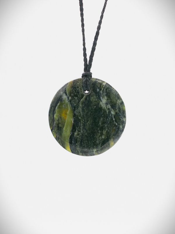 Moko Pounamu Porohita (Disc) NZ Genuine Douglas Creek Serpentinite Greenstone - Ongaonga