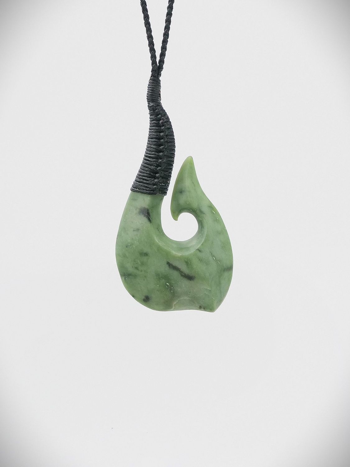 Moko Pounamu Hook (Hei Matau) NZ Genuine Kokopu Greenstone - Keirunga