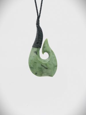 Moko Pounamu Hook (Hei Matau) NZ Genuine Kokopu Greenstone - Keirunga