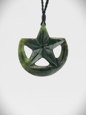 Moko Pounamu Ratana Star NZ Genuine Kawakawa Greenstone - Rotomanu