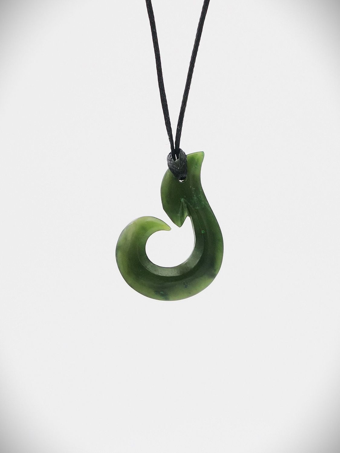 Moko Pounamu Hei Matau (Hook) NZ Genuine Kawakawa Greenstone - Papakaio