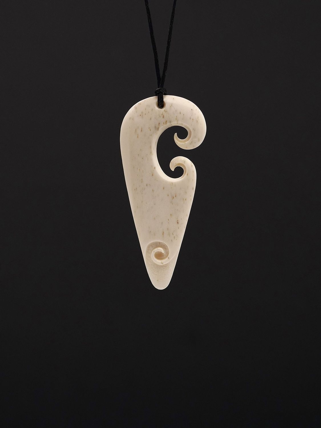 Moko Pounamu Double Koru Whale Bone Carving - Te Hoiere