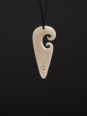 Moko Pounamu Double Koru Whale Bone Carving - Te Hoiere