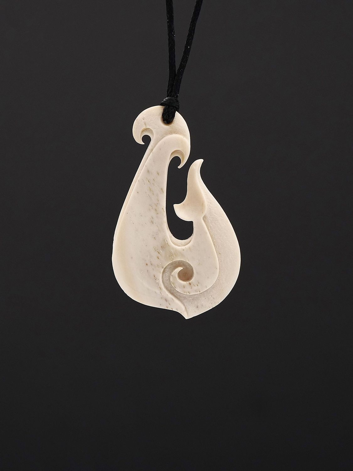 Moko Pounamu Hei Matau (Hook) Whale Bone Carving - Paehere