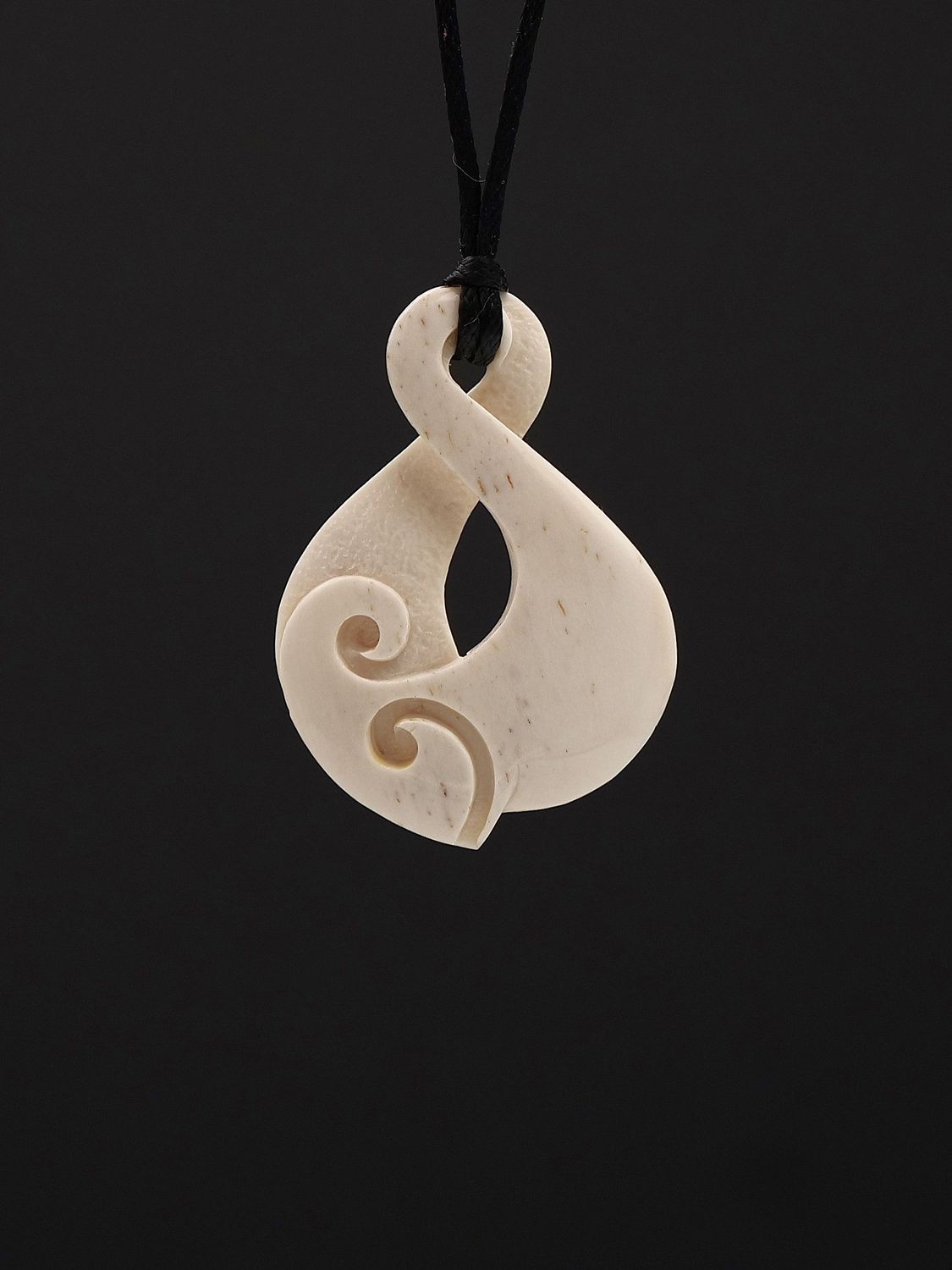 Moko Pounamu Pikorua (Twist) Whale Bone Carving - Awarua