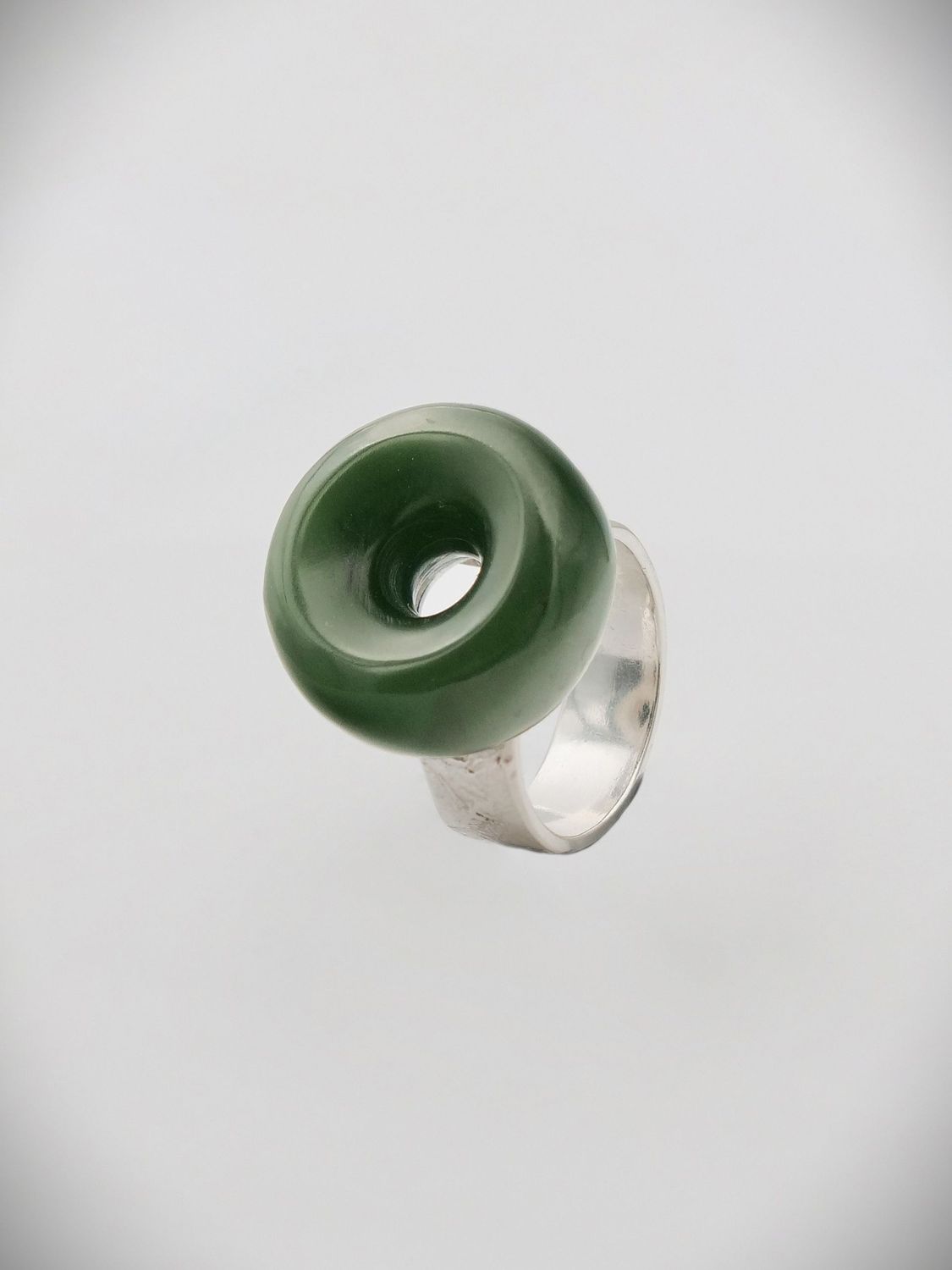Moko Pounamu Ana Krakosky NZ Genuine Kahurangi Greenstone & Sterling Silver Mauri Ring - Aramoana