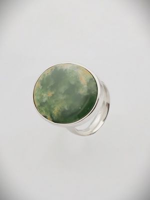 Moko Pounamu Ana Krakosky NZ Genuine Kahurangi Flower Greenstone & Sterling Silver Oval Ring - Makarau