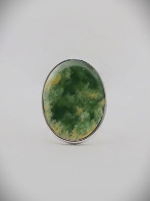 Moko Pounamu Ana Krakosky NZ Genuine Kahurangi Flower Greenstone & Sterling Silver Oval Ring - Makarau