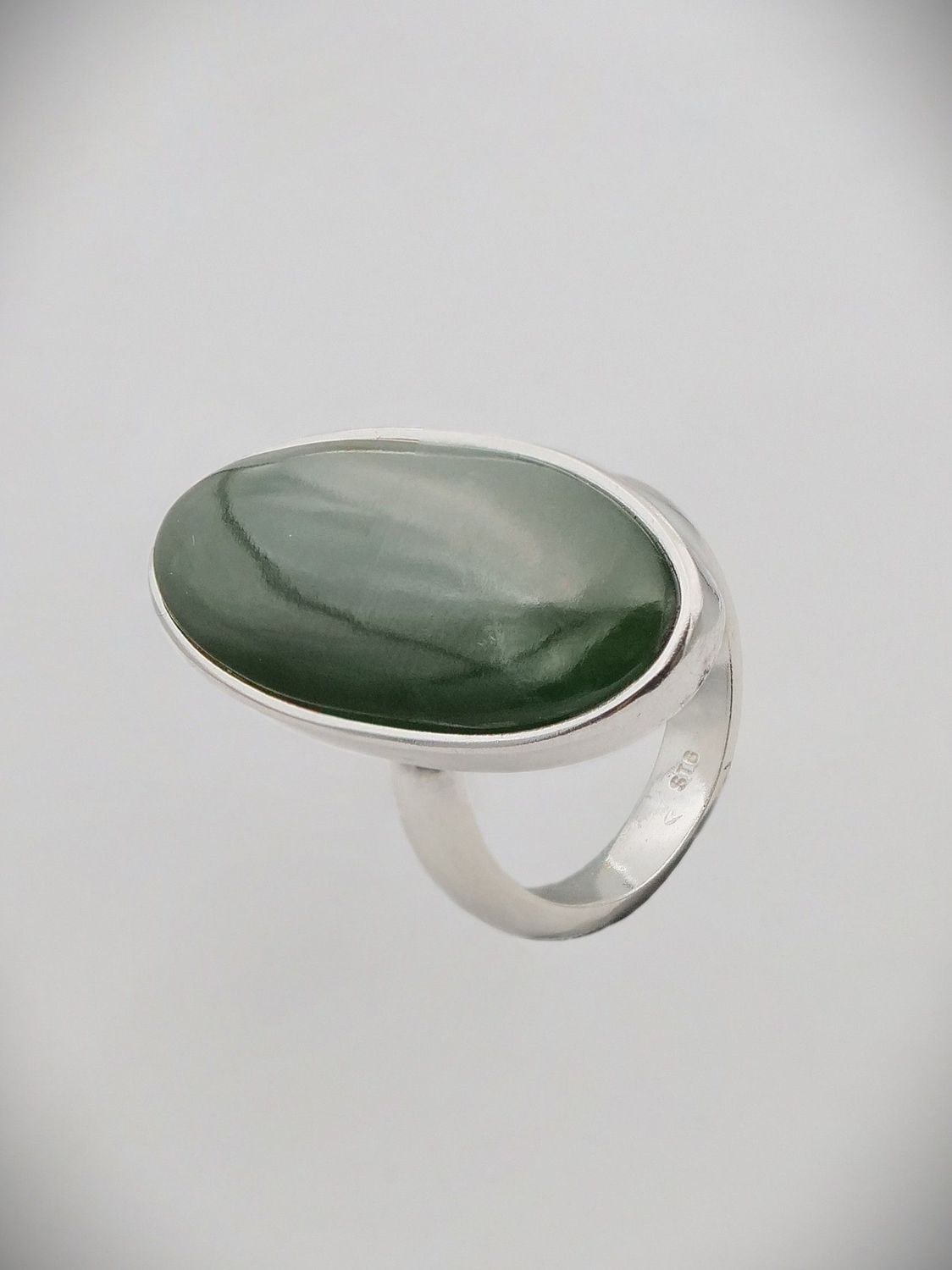Moko Pounamu Ana Krakosky NZ Genuine Kahurangi Flower Greenstone & Sterling Silver Oval Ring - Tahekeroa