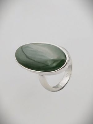 Moko Pounamu Ana Krakosky NZ Genuine Kahurangi Flower Greenstone & Sterling Silver Oval Ring - Tahekeroa